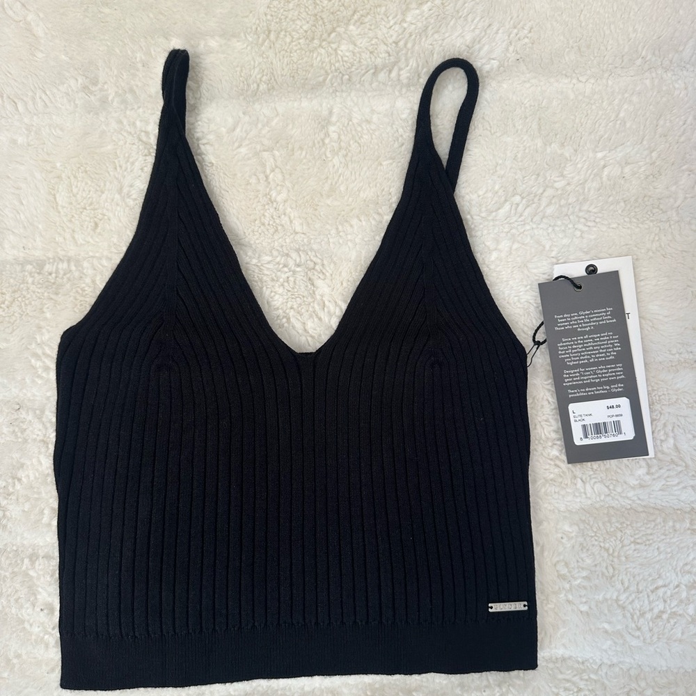 Glyder Black Ribbed V-Neck Tank Top